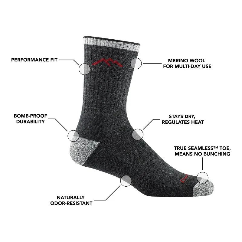 Darn Tough Hiker Micro Crew Midweight Mens Hiking Sock Denim-1