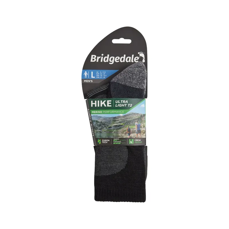 Bridgedale Hike UL Merino Performance Crew Men's Socks Black-2